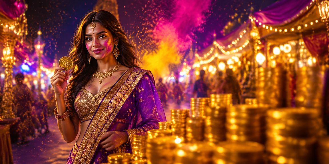 People celebrating Holi festival with lottery tickets in India