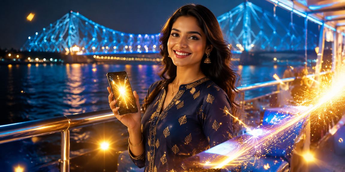 Young woman enjoying mobile casino on smartphone in Kolkata